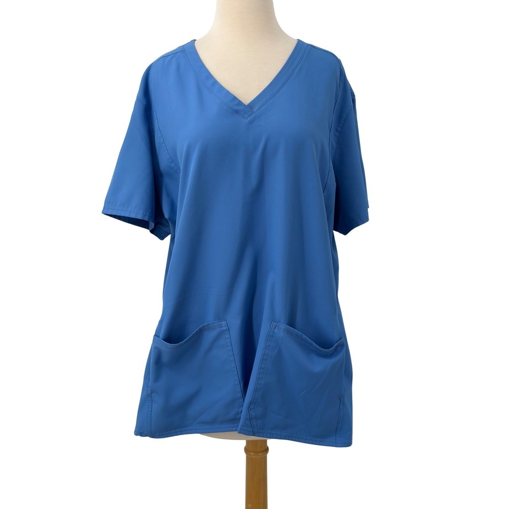 Med Couture Insight Scrub Top Womens‎ Ciel Blue V-Neck Pockets Size 2XL READ